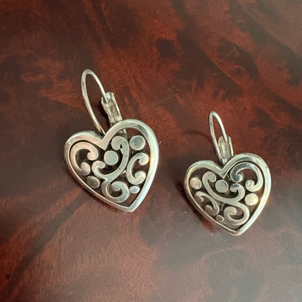 Vintage Brighton Contempo Heart Lever Back Silver Earrings